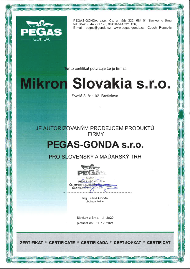MIKRON SLOVAKIA autorizovaný predajca Pegas - Gonda